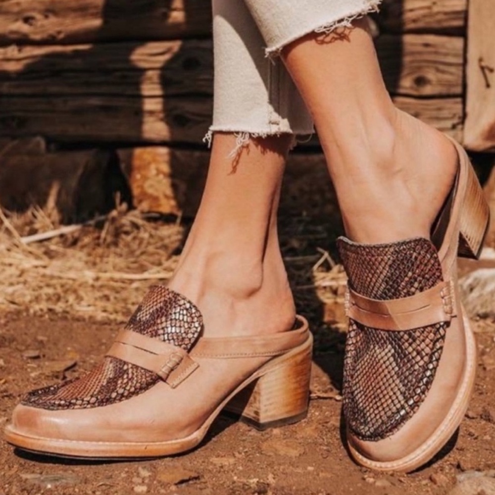 Freebird by Steven Pink and Tan Mules with Chunky Heel